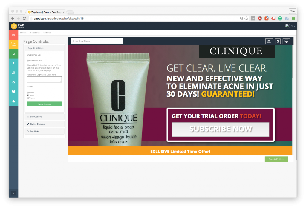 Zapdeals create new page
