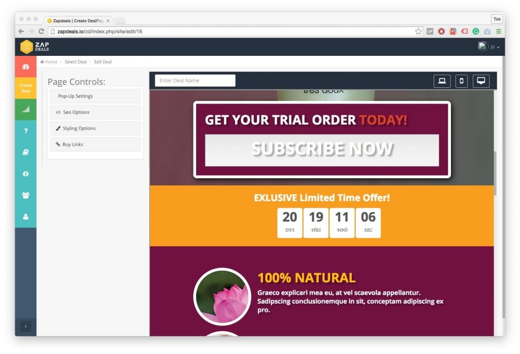 Zapdeals page creation